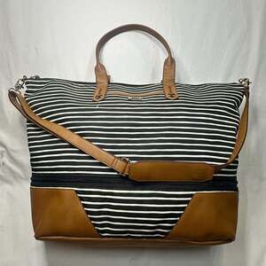 Stella & Dot Getaway Expandable Weekender Bag Black and White Stripe
